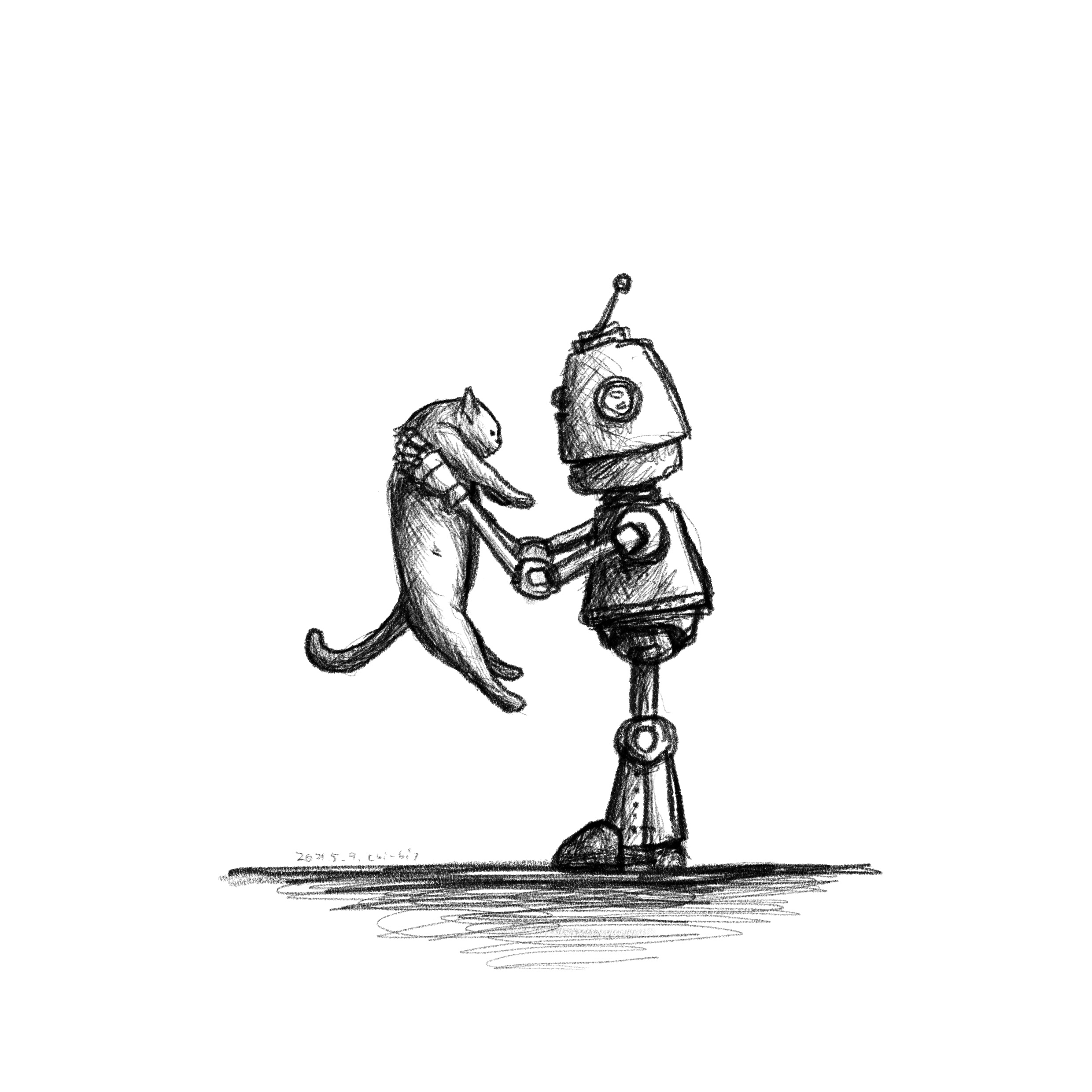 イラスト : ロボットと猫 | Robot and Cat.