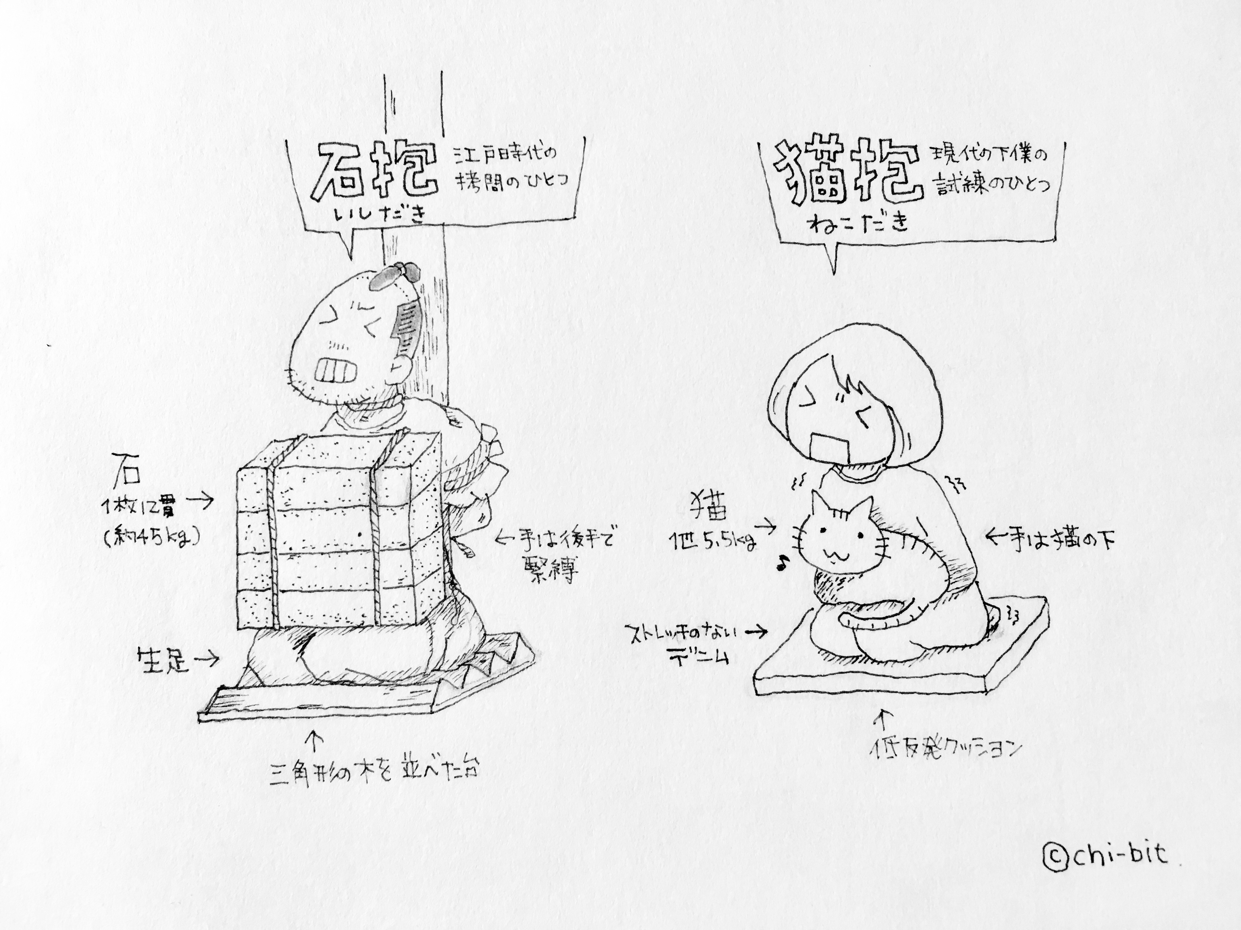 らくがき :「石抱」と「猫抱」