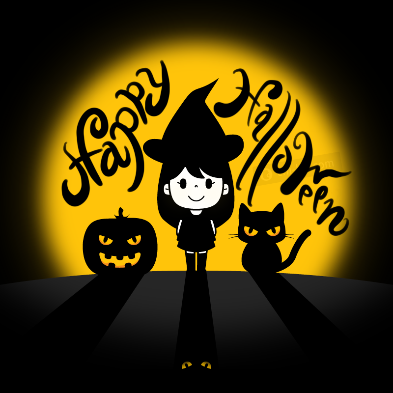 ハロウィン : 魔女っ子仮装中の女の子のイラスト