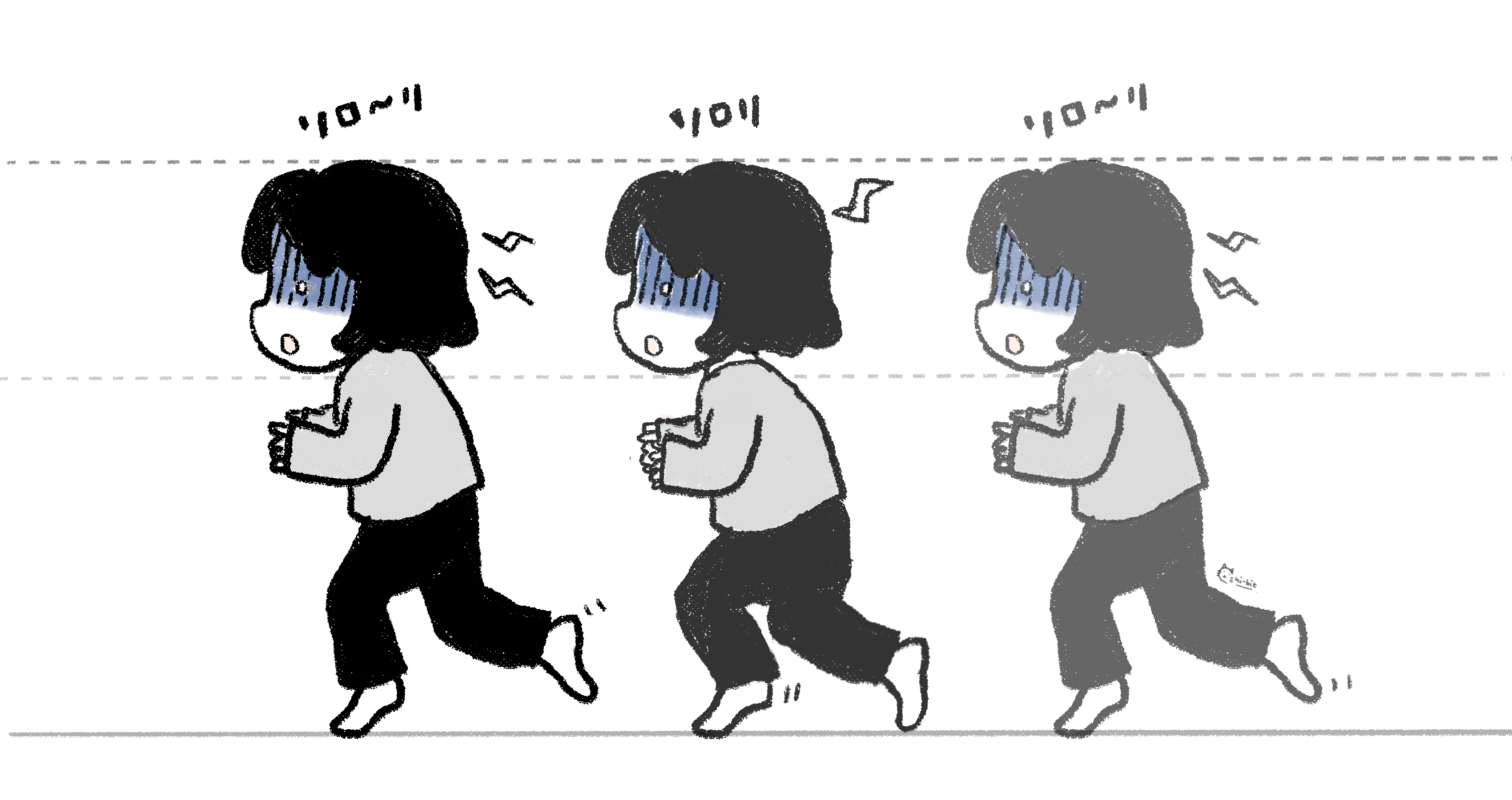 イラスト : 偏頭痛の時の歩き方