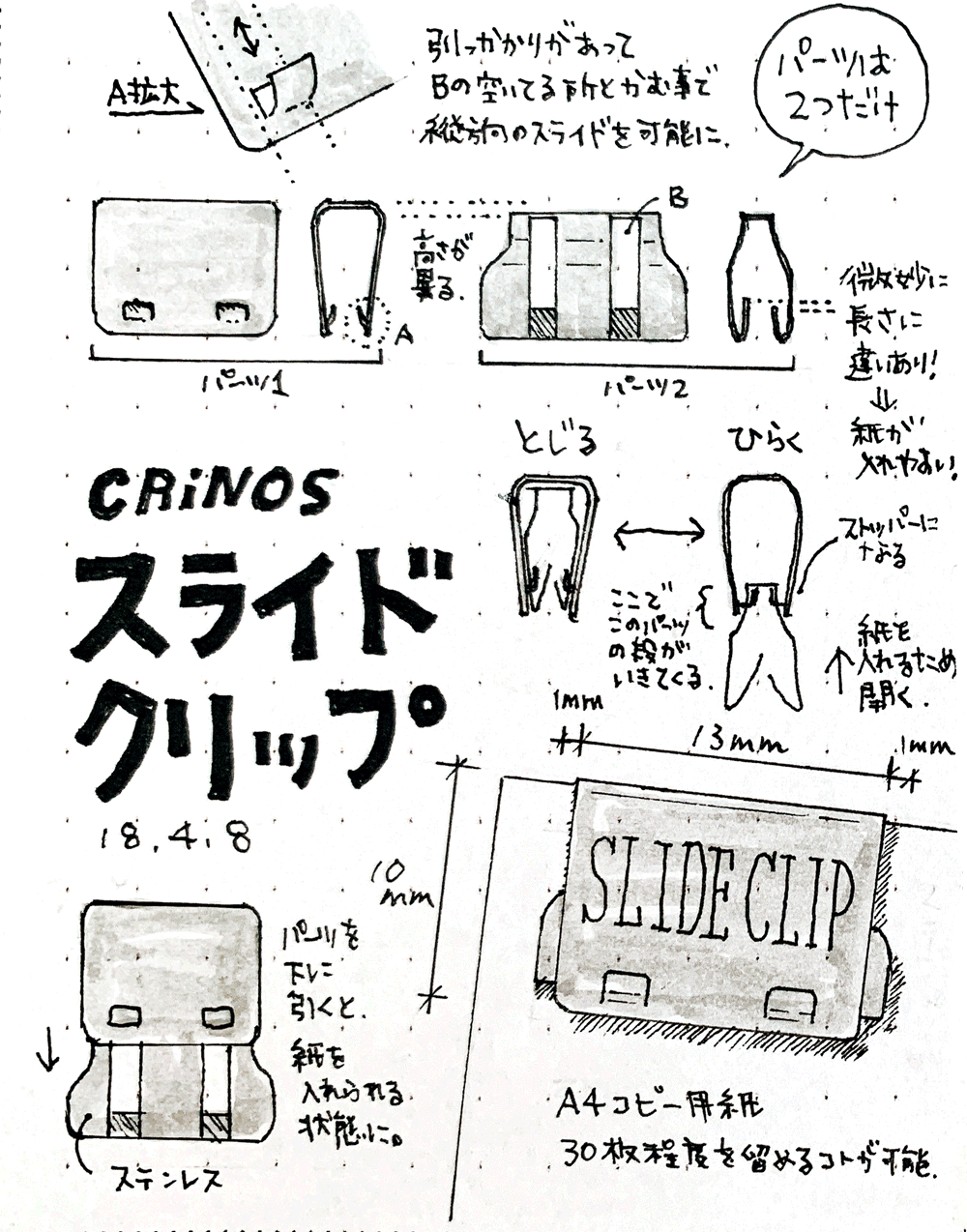 観察スケッチ : 日本クリノス スライドクリップ | Nihon-Crinos Slide Clip