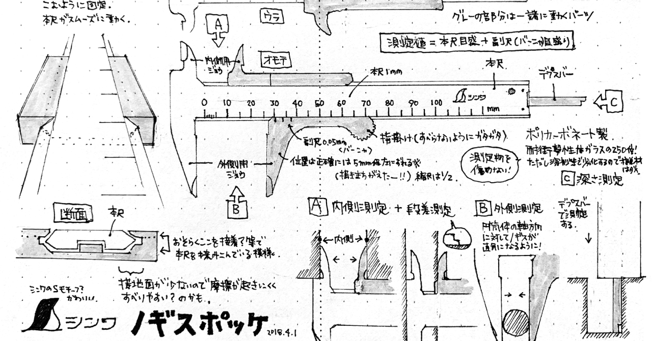 サムネ : シンワ測定 プラスチックノギス ポッケ 100mm | Sinwa Plastic Calipers