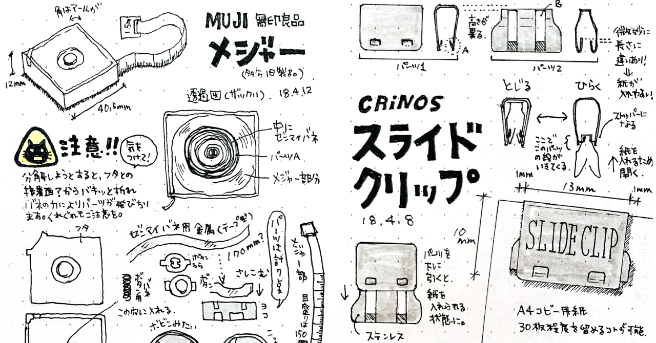 サムネ : 日本クリノス スライドクリップ | Nihon-Crinos Slide Clip & 無印良品 ABSグラスファイバーメジャー | MUJI ABS Glass Fiber Measuring Tools